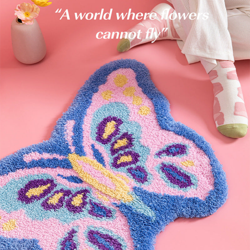 Cartoon Butterfly NonSlip WaterAbsorbent Flocked Rug